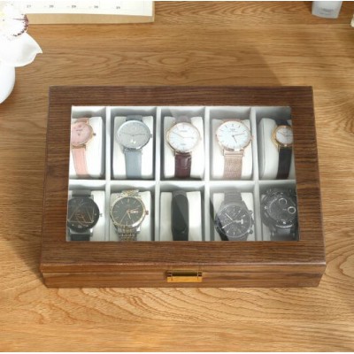 十座手表饰品收纳盒开窗木质带锁收藏盒展示盒
