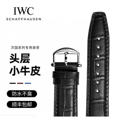 IWC万国表带原装真皮男适配柏涛菲诺葡计飞行员七日链手表带 【原装针扣款】-黑色钢色针扣 20 mm