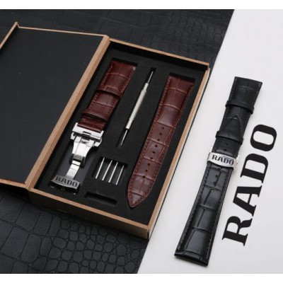 适配雷达牛皮Rado 晶萃系列 真皮表带牛皮带 蝴蝶扣手表带18 20 棕色 19mm